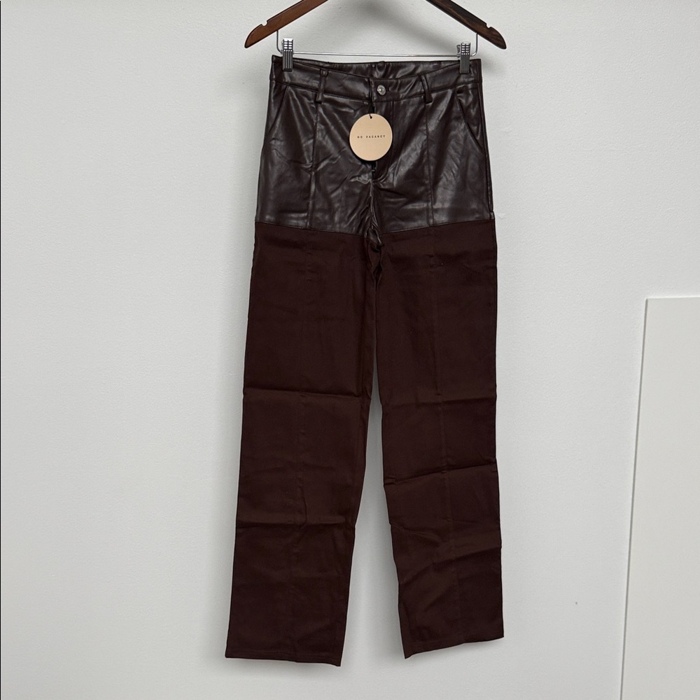 Brown Faux Leather High-Waisted Pants
